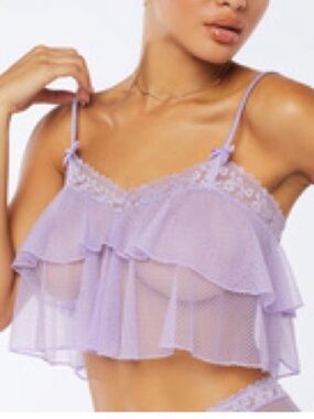 Savage X Fenty Lavender Ruffle Mesh Chemise Crop
